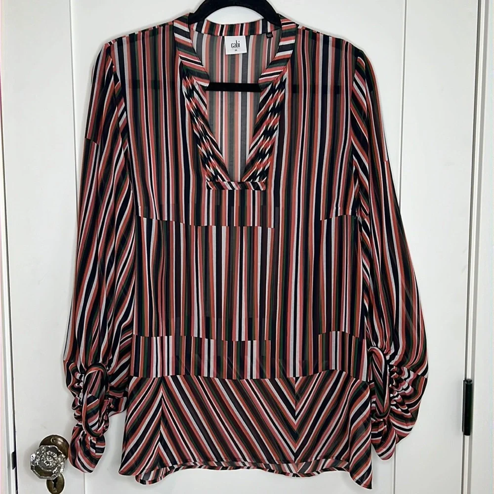 🪅Ultimate Multicolor Blue/Green/orange Stripe Blouse blouson cabi 5519 M - Picture 3 of 8